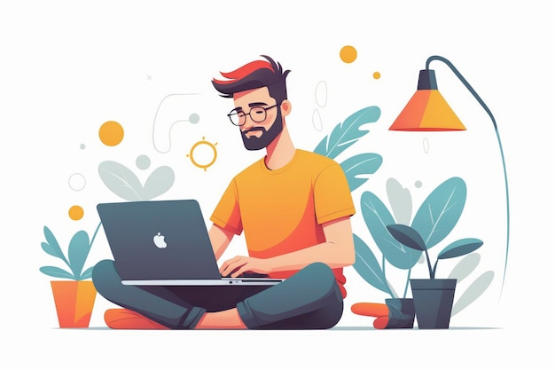 person working on lapton flat vector illustration