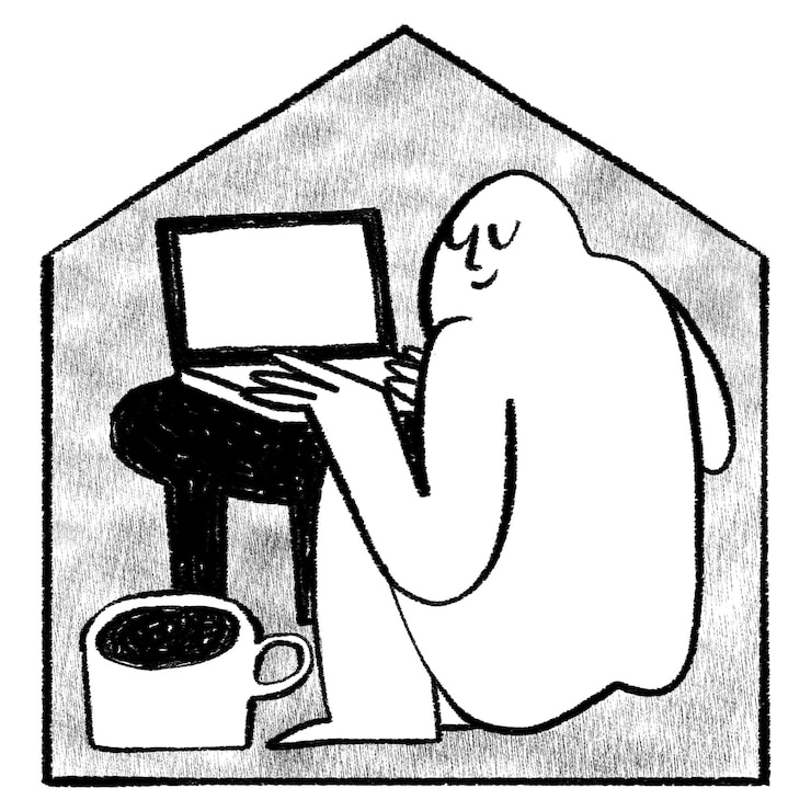 Photo person working png from home doodle transparent background