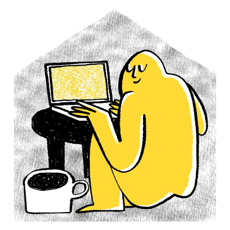 Photo person working png from home doodle transparent background