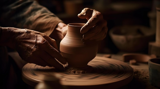 A person working on a pottery wheel