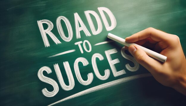 A person write road to success wording on a chalkboard