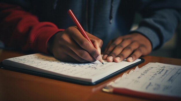 Photo a person writing on a book