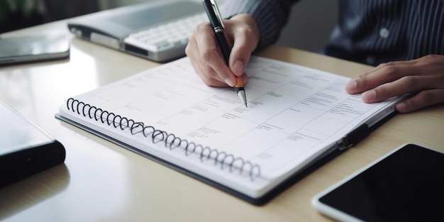 A person writing on a calendar