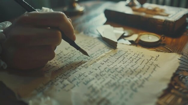 Foto persona che scrive su carta con la penna