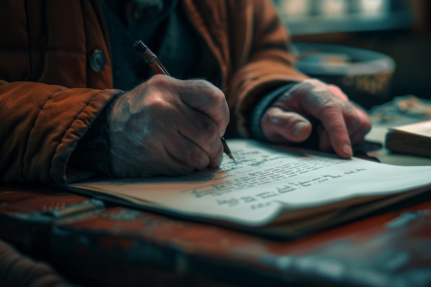 Photo person writing on paper