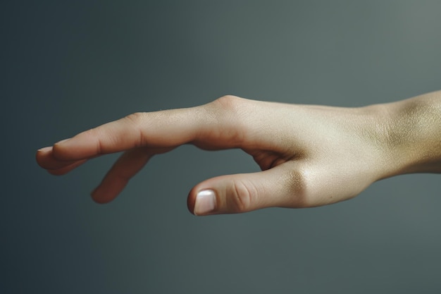 Foto la mano di una persona che cerca qualcosa su uno sfondo grigio adatto ai concetti di raggiungere, afferrare o assistere