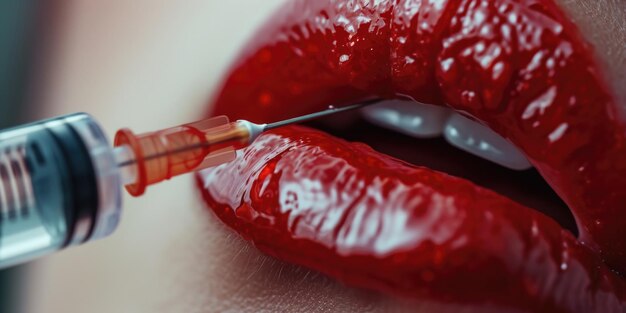 Photo person39s lips close up with scissors can be used for concepts related to beauty danger selfharm or creativity