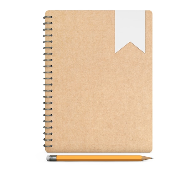Личный дневник или книга органайзера с карандашом на белом фоне. 3d рендеринг