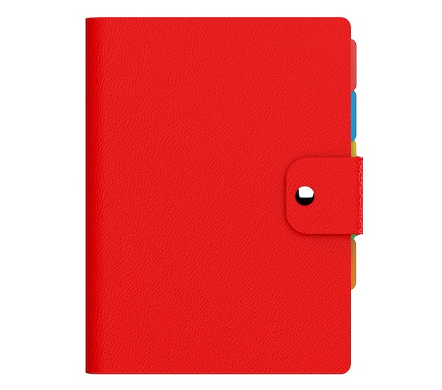 Personal Diary or Organiser Book with Red Leather Cover on a white background. 3d Rendering