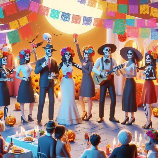 Photo personas celebrando el dia de los muertos