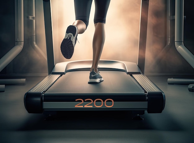 Persons feet running on a treadmill