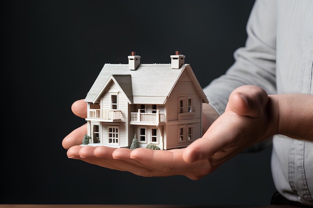 Photo persons hand holding a model house with two doors photo