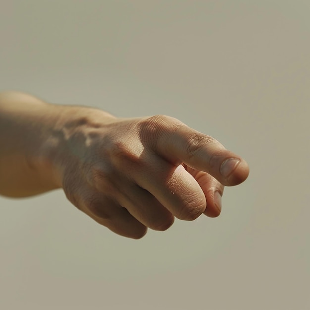 a persons hand pointing to the right with the word  on it