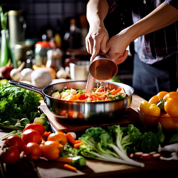 Photo persons hands cooking