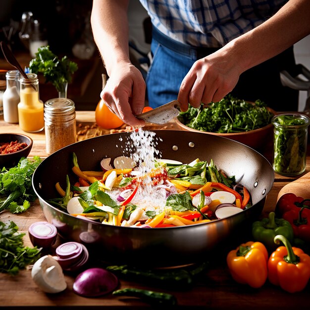 Foto le mani delle persone che cucinano