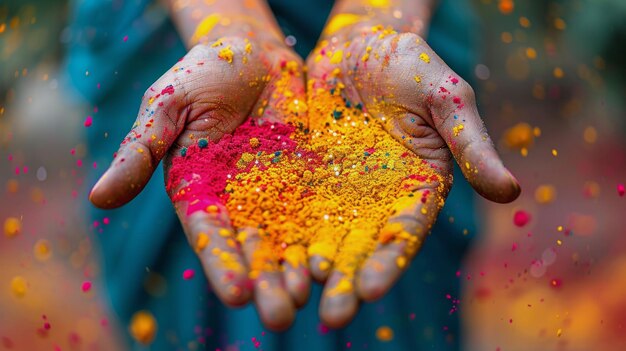 Persons Hands Covered in Colored Powder