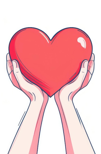 Photo persons hands holding pink heart illustration donation volunteering or donoring concept