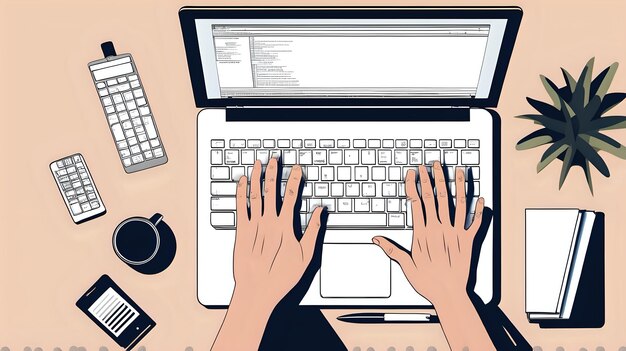 Photo a persons hands navigating a laptop touchpad in a spotless and modern coworking space