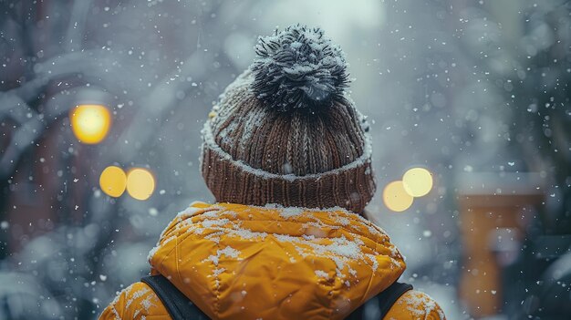 雪の中の散歩中に温かく包まれた人