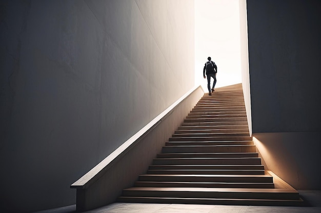 Persoon beklimt trappen om het succesdoel te bereiken