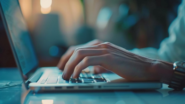 Persoon die aan tafel op de laptop tikt