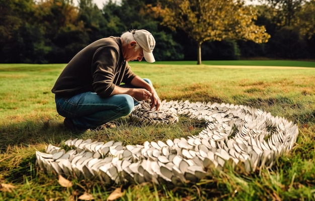 Foto persoon die de letter seo in het gras maakt