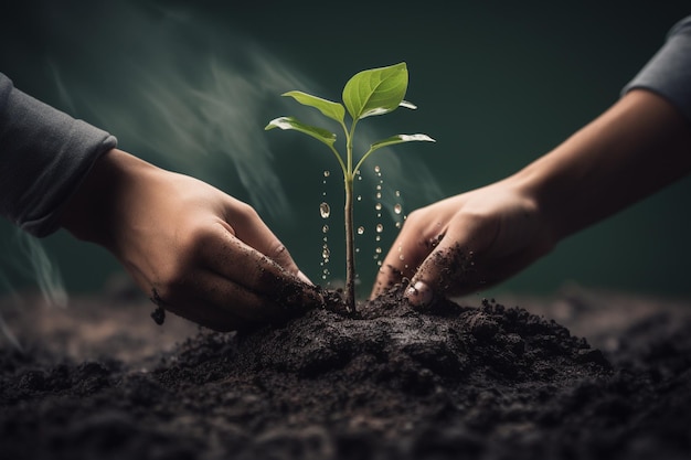 Persoon die een boom plant met een boodschap over de Dag van de Aarde en het belang van herbebossing