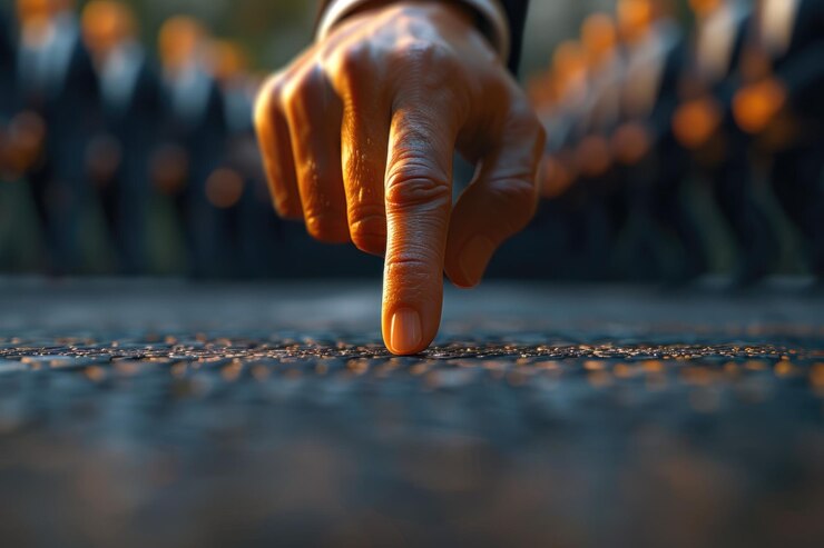 Persoon die een gestructureerd oppervlak met gefocuste intentie aanraakt tijdens een bijeenkomst in een buitenomgeving bij zonsondergang Generatieve AI