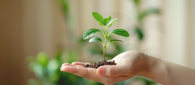 Persoon die een kleine plant houdt