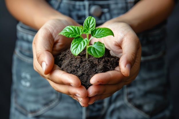 Persoon die een plant vasthoudt