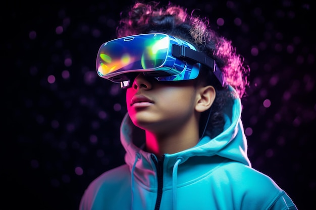 Persoon die een VR Virtual Reality Headset-bril gebruikt voor gaming en onderwijs
