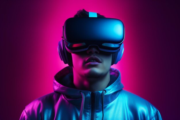 Persoon die een VR Virtual Reality Headset-bril gebruikt voor gaming en onderwijs