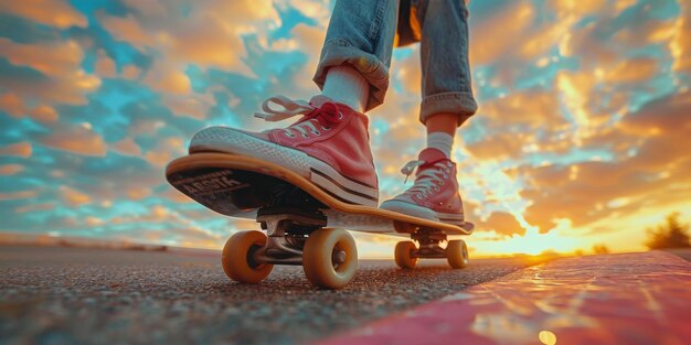 Persoon die op een skateboard staat