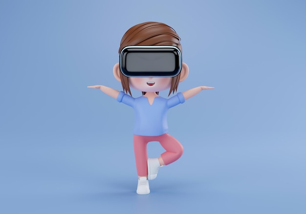 Foto persoon die virtual reality-headset draagt en activity3d rendering illustratie doet