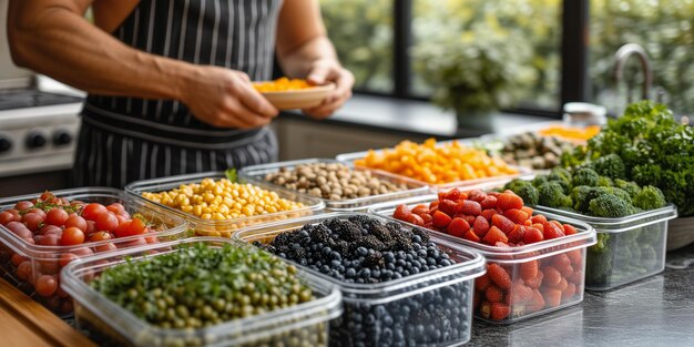 Foto persoon die voor de toonbank van bountiful food staat