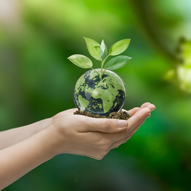 Persoon houdt een milieuvriendelijk product vast dat duurzaamheid en het behoud van het milieu bevordert