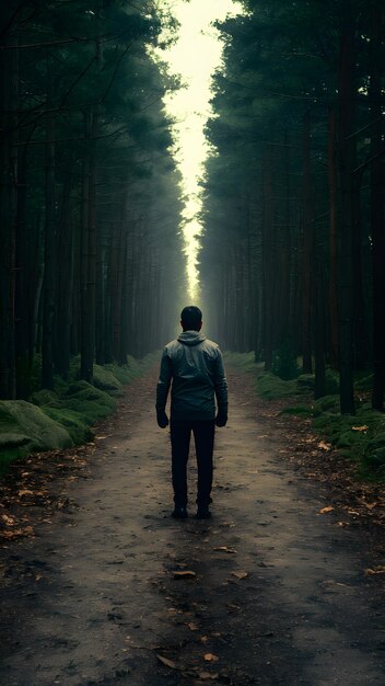 Foto persoon loopt het pad minder gereisd het vinden van kansen te midden van onzekerheid en risico verticale mobiele wandeling