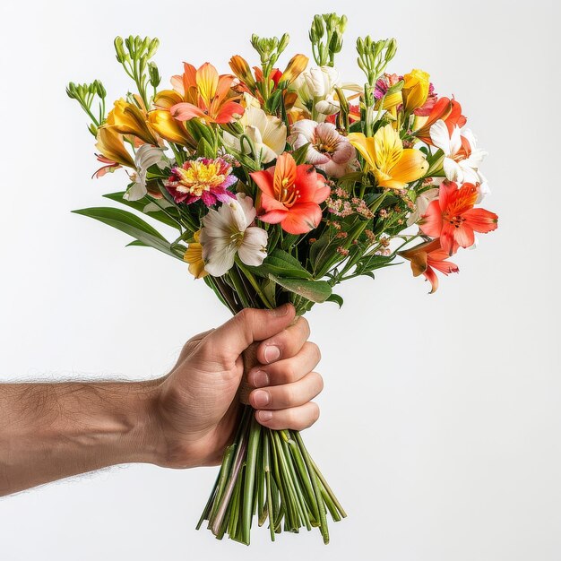 Persoon met een boeket bloemen