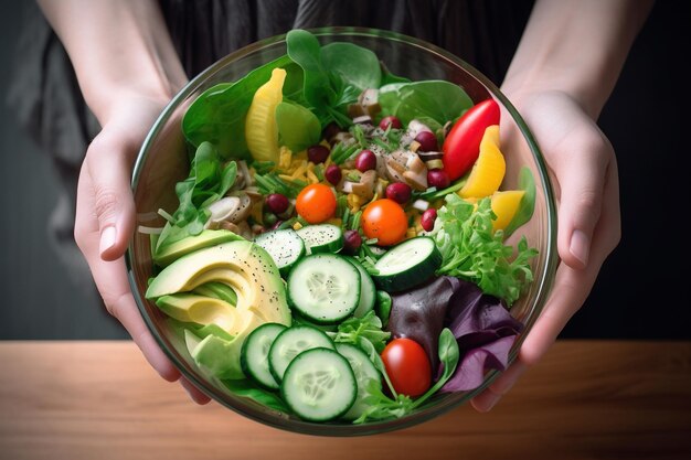 Foto persoon met een kom verse groente salade