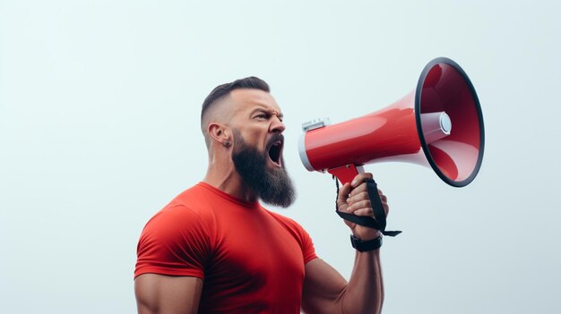 persoon met een mega-telefoon met achtergrond