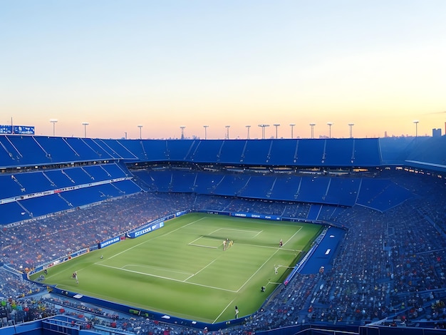 Perspective of Arthur Ashe Stadium with fans on Sunset sport stadium AI Generated
