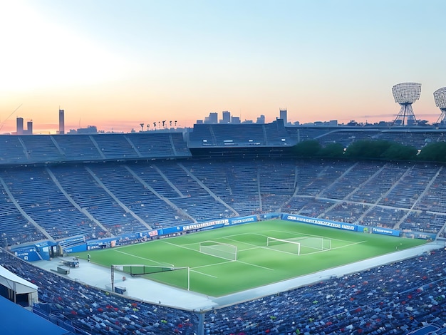 Perspective of Arthur Ashe Stadium with fans on Sunset sport stadium AI Generated