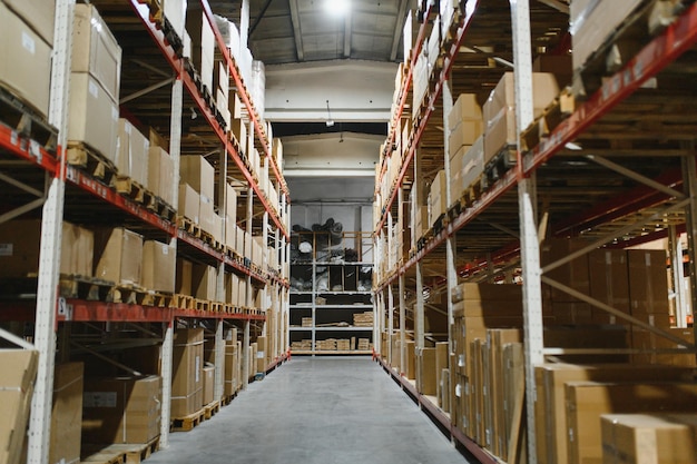 a perspective background photo of a warehouse for storing goods related to export import logistics and storage at night