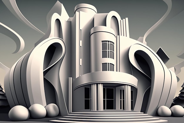 Perspective of a background with an abstract silver building