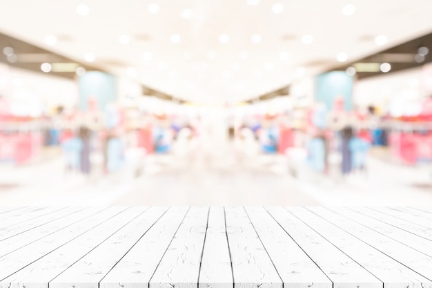 Photo perspective empty white wooden table on top over blur background