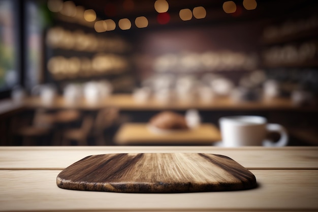 Photo perspective empty wood table over outoffocus background mockup wooden desk for montaging or displaying your items and wooden board over blurred background