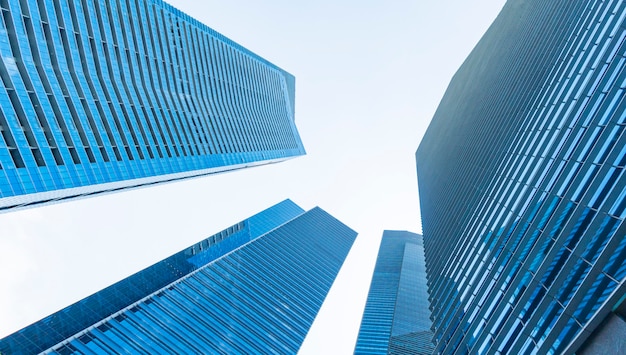 Perspective exterior pattern blue glass wall modern buildings.