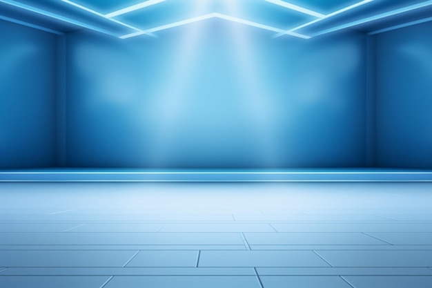 Photo perspective floor backdrop blue room studio with light blue gradient spotlight backdr