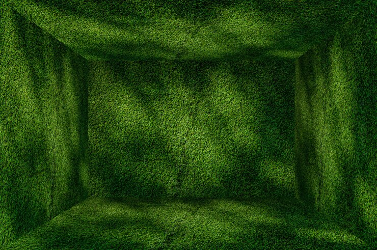 Photo perspective grass green wall and floor interior background