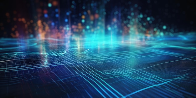 perspective grid of network connection technology background generative ai aig21